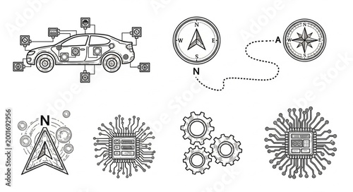 Autonomous vehicle navigation and technology concept illustration.