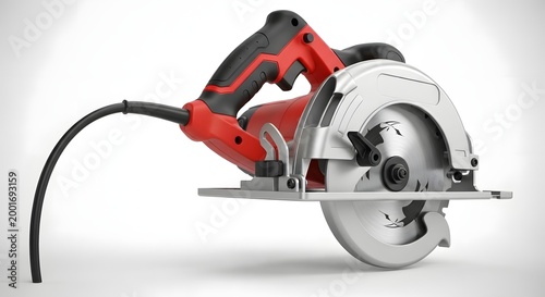 Professional red circular saw with metallic blade isolated