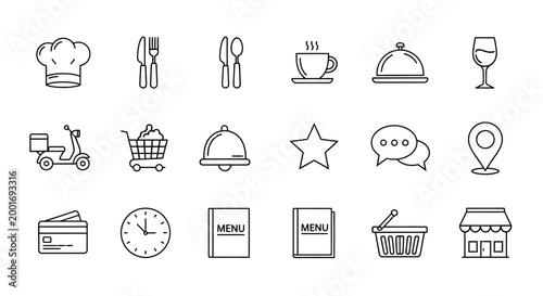 Food Service Icons: Restaurant, Delivery, Dining, and Order Symbols
