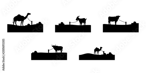 Set of Farm and Desert Animals Silhouettes