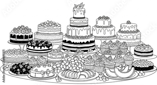 Assortment of Delicious Cakes and Desserts Displayed Together.
