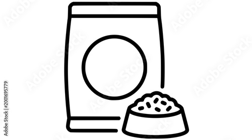 Simple black line vector illustration of dry pet food