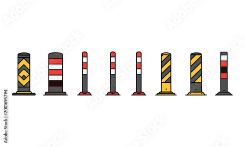 Traffic Bollards and Road Safety Pillars Illustration Set