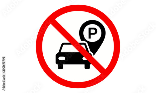 No Parking Sign Icon with Car and Location Pin Isolated