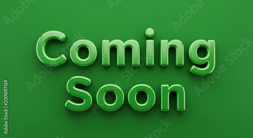 A graphic illustration shows a coming soon message on green background