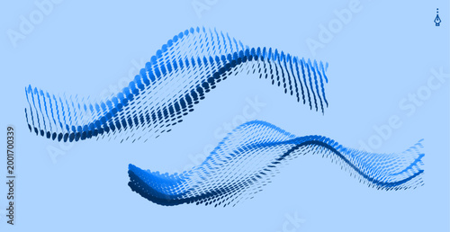 Dynamics particles. Abstract wavy background. Wave with connected dots. Big data. Grid. Water surface. Illustration for brochure, poster, cover, presentation, flyer or banner.