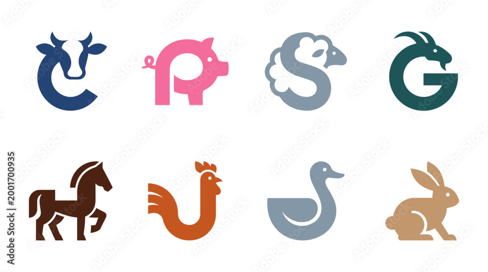 Fototapeta premium Colorful animal icons in various styles.