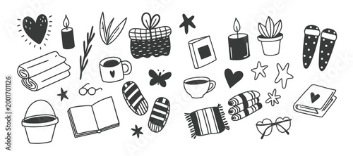 Cozy Hygge Hand Drawn  doodle Elements Collection