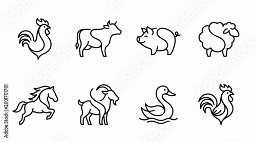 Foto Farm animals line art icons set.