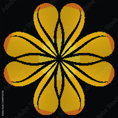 Floral mandala with halftone leaf dot pattern, abstract symmetrical flower design, modern geometric ornament, decorative vector style..