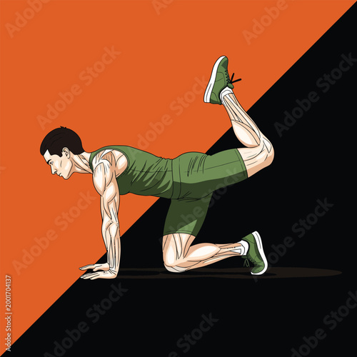 Man performing donkey kick exercise for glute strength.