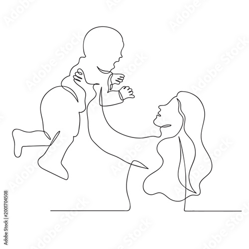 Mother and baby line art