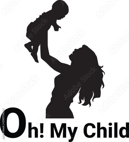 baby care with her mother silhouttee art