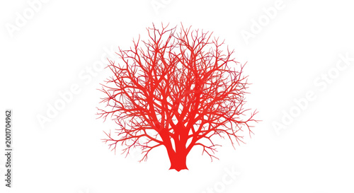 Red tree with bare branches standing.