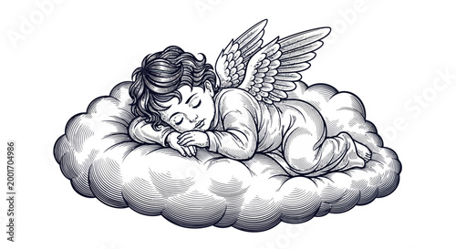 Billede på lærred Sleeping Angel Baby with Wings.