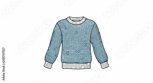 Light blue knitted sweater with ribbed collar, cuffs, and hem