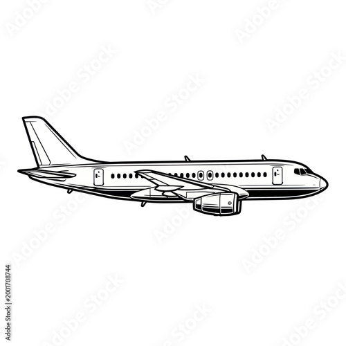 Commercial Airplane Side View Illustration.