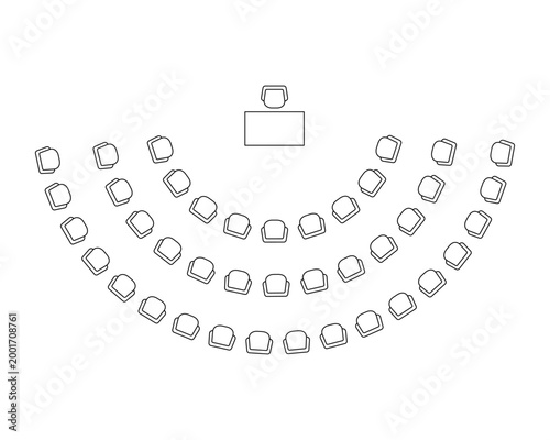 Floor plan line icon, table arrangement with chairs for conference or meeting, top view design for interior planning and seating organization auditorium