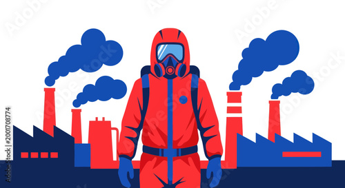 Man in protective hazmat suit standing.