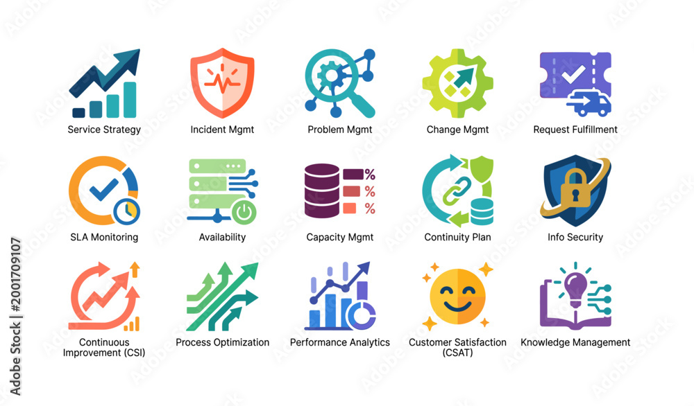 Fototapeta premium Service management and it operations icons on white grid
