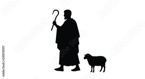 shepherd with sheep silhouette high quality professional detailed modern elegant
