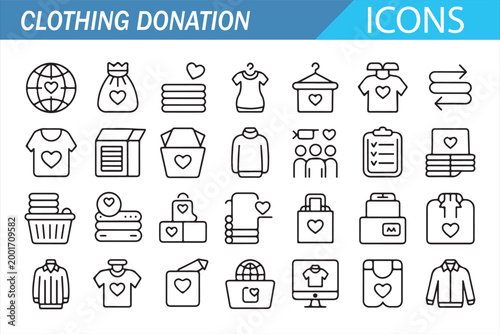 Charity Wardrobe and Clothing Support Vector Icons