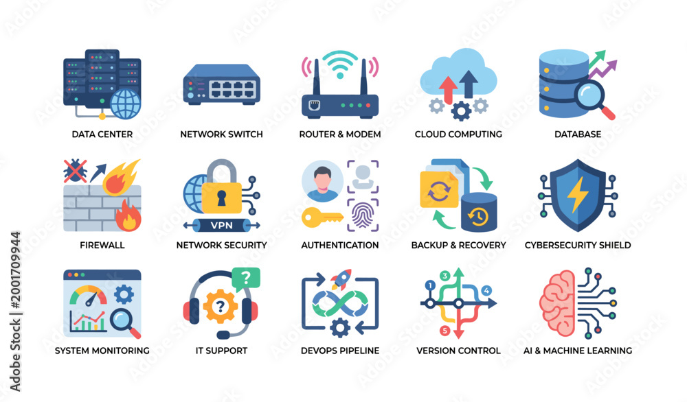 Fototapeta premium It infrastructure and security icons in grid on white