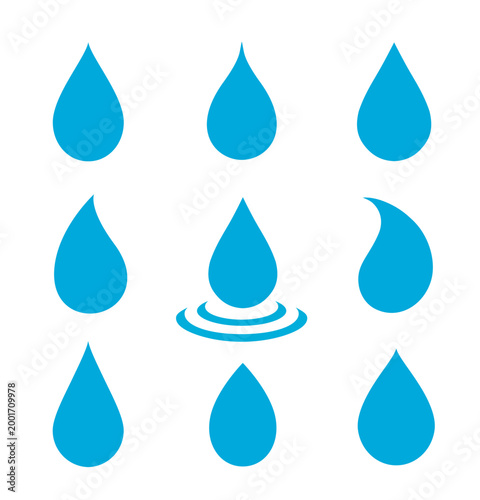 Drops icons, water droplet and splash signs