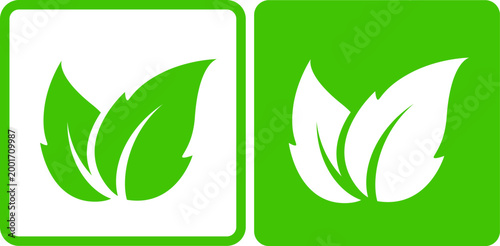 Eco emblem with green leaves icon