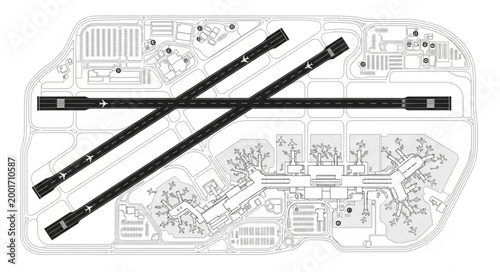 Airport Layout Plan Showing Runways and Terminals.