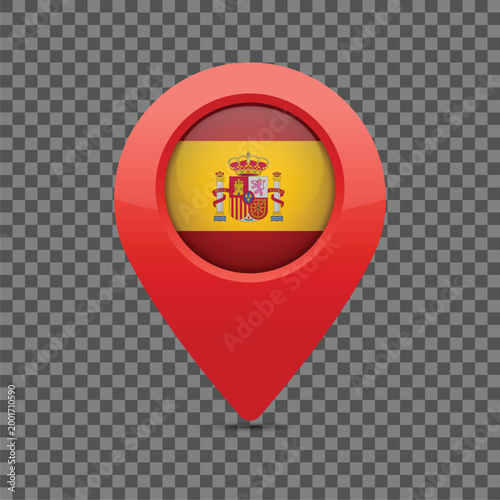 Red pin with the Spanish flag for navigation systems and maps. 