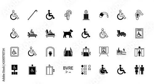Collection of accessibility symbols and icons representing various needs.