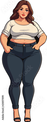 Donna in piedi con abbigliamento casual tuta, illustrazione vettoriale