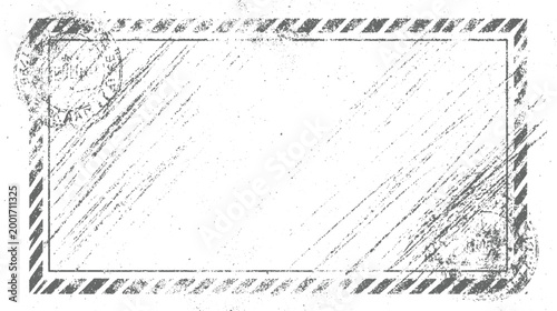 Distressed grey postage stamp frame with diagonal hatching and textured border