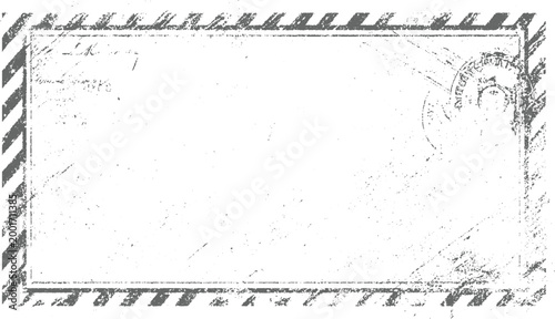 Vintage envelope with diagonal stripe border and faded postmark paper texture grunge