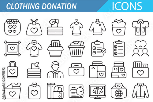 Clothes Donation and Volunteer Support Vector Icons