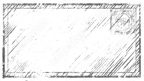 Distressed grey envelope with diagonal lines and postage stamp imprint mail