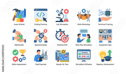 Training and skills development icons displayed in white grid