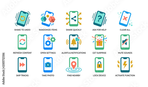 Phone icons illustrating actions and controls on white background