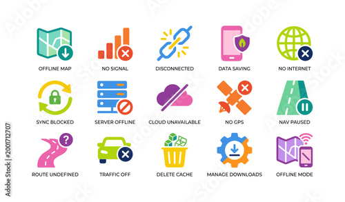 Offline and connectivity icons arranged in a grid layout