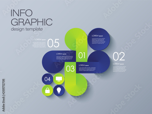 Modern abstract infographic design template. Five step process vector layout for data visualization.