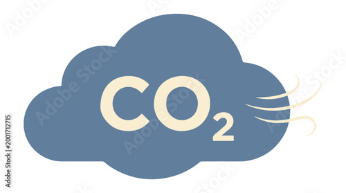 Image of a cloud with CO2 written on it and a wind current. Represents carbon dioxide emissions and environmental awareness.