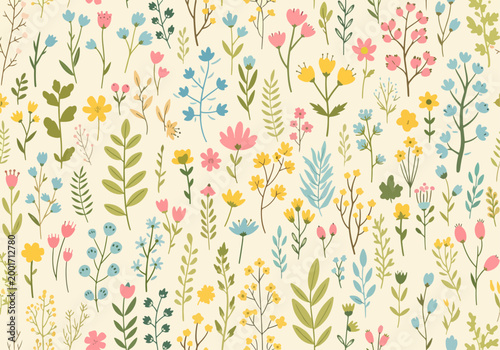 Creative botanical artwork with scattered blooms and flowing organic harmony