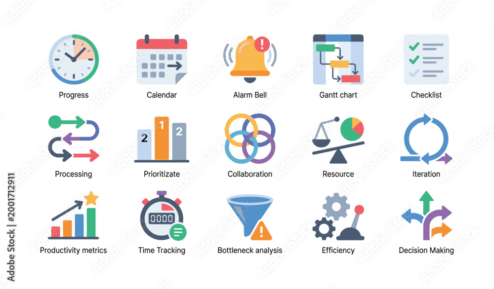 Fototapeta premium Productivity icons showing project management concepts on white
