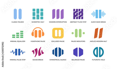 Pause and hold icons arranged in grid on white background