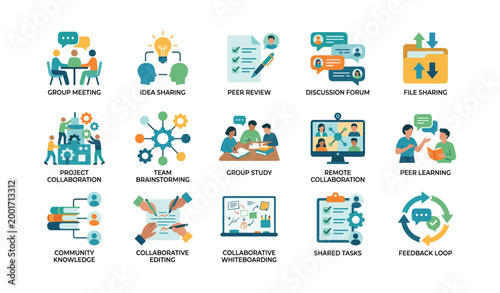 Collaboration icons depicting teamwork and shared learning activities