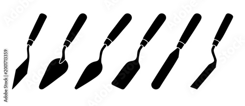 Palette Knife Set Silhouette Collection for Painting and Art, Professional Metal Spatula Tools for Oil and Acrylic Mixing, Texture Application, and Canvas Impasto Techniques on Isolated White Backgrou