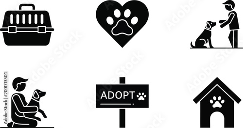 Pet care and adoption icons a collection of black silhouette graphics