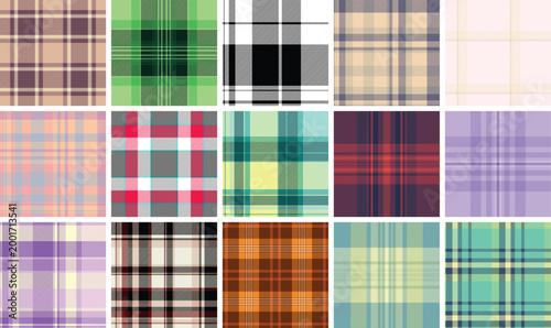 Plaid set for store displays and e-commerce previews. Harmonized tartan designs suit modern fashion collections. Seamless vectors maintain rhythm.