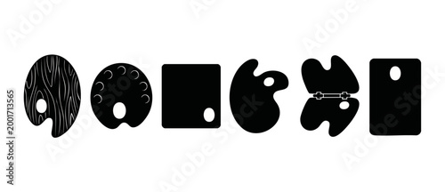 Artist Paint Palette Icons Set Collection, Professional Painting Tools and Supplies Silhouettes for Creative Design Projects, Fine Arts Equipment and Colorful Mixing Boards for Oil or Acrylic Painting